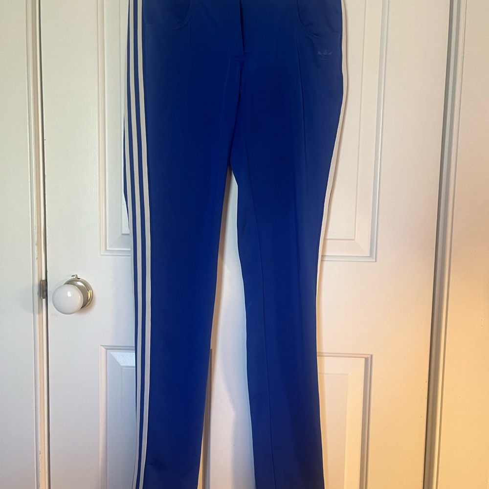 Adidas Blue Track Pants with White Stripes